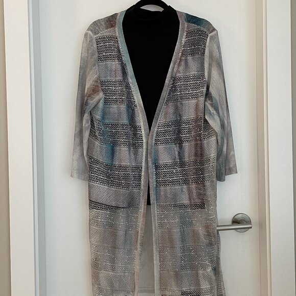 Sweaters - Lightweight Open Weave 3/4 Sleeve Sweater Blue XL